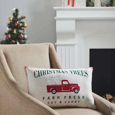 Farm Fresh Red Truck Christmas Pillow 14x22