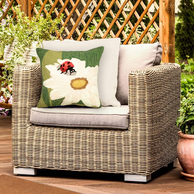 Liora Manne Frontporch Ladybug Indoor/Outdoor Pillow Green 18" x 18" - Accent - 18" x 18" - Polyester - Green