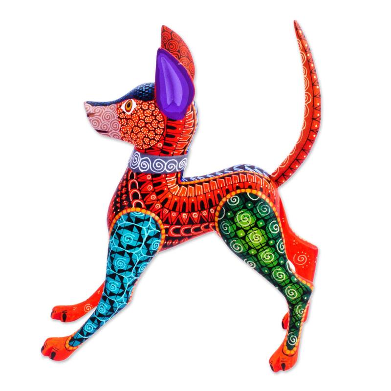 Novica Handmade Mexican Hairless Dog In Red Wood Alebrije Figurine