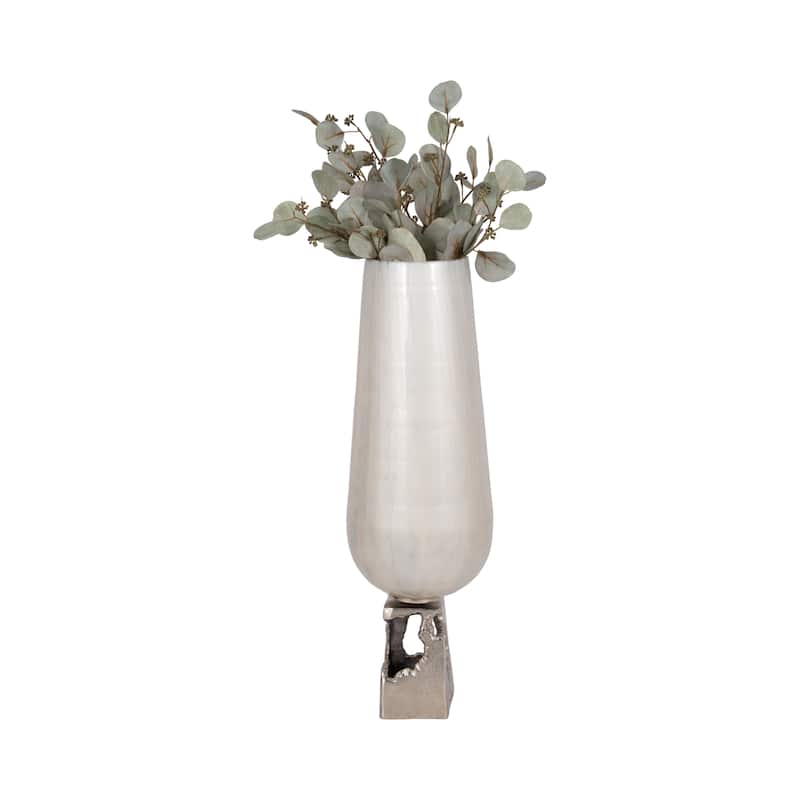 Sagebrook Home Glass and Metal Aluminum Vase with Sculptural Base