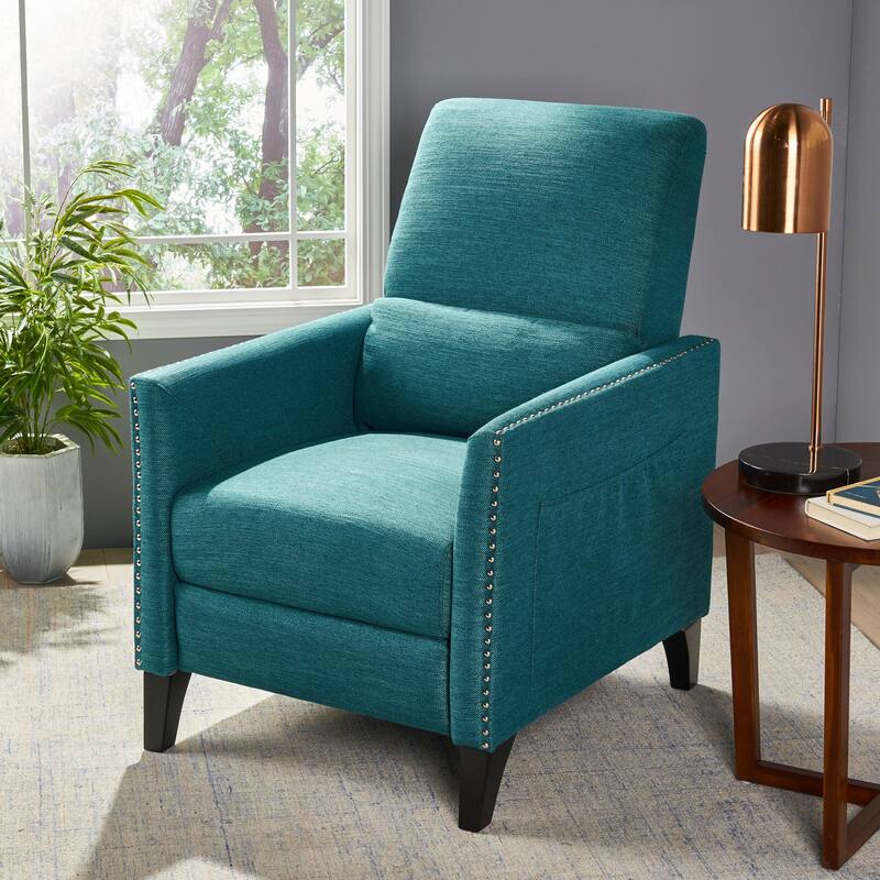 Roomfitters Push-Back Recliner Chair with Nailhead Trim and Tapered Legs, Tufted Accent Lounge Chair for Living Room