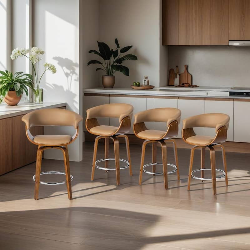 Glitzhome Set of 4 Modern Counter or Bar Height Faux Leather Swivel Upholstered Pub Stools