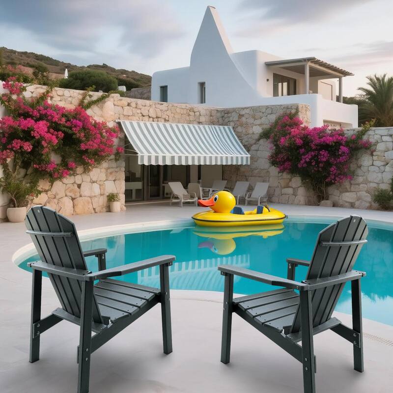 All Weather HDPE Stackable Adirondack Chair,Space-Saving Outdoor Patio Chair - Grey-2pack