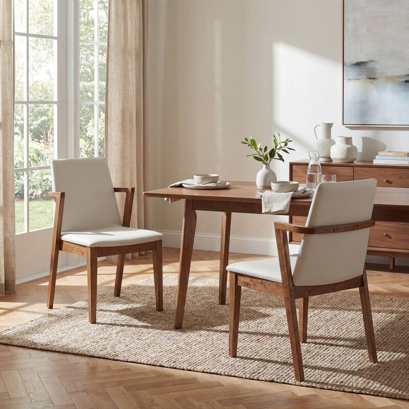 Christopher Knight Home - Mid-Century Modern Upholstered Wood Dining Arm Chairs with Ergonomic Armrests & Backrest, Set of 2