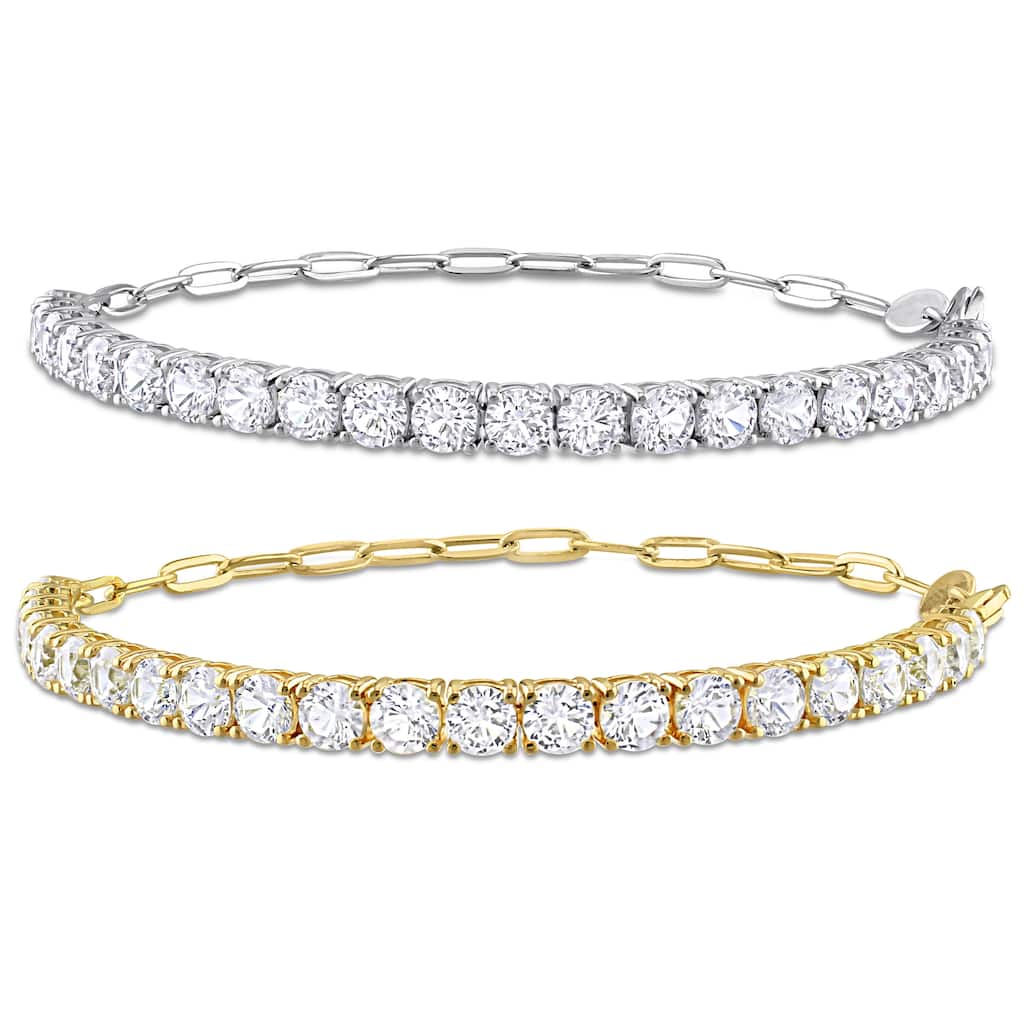 Miadora 12ct TGW Created White Sapphire Tennis Bracelet Set White and Yellow Plated Sterling Silver