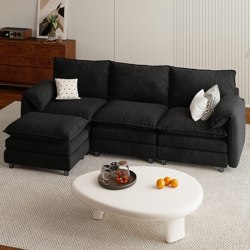 Modern Velvet L Shaped Couch 108" Modular Sectional Sofa with Movable Ottoman