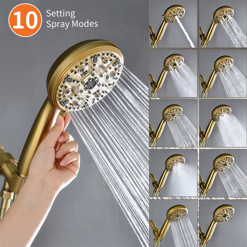 Wall Mounted Shower Faucet with Tub Spout, Complete Pressure Balance Brushed Gold Tub Shower System Wth Rough-in Valve