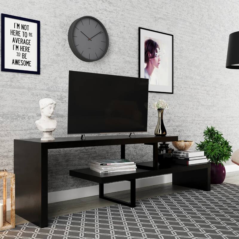 Orford Minimalist Modern MDF Wooden Shelves TV Console Entertainment Stand with Iron Legs Low Maintenance