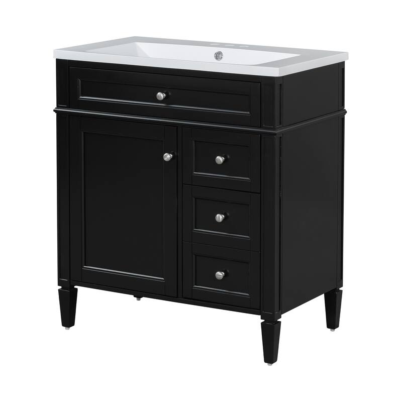 Roomfitters 30" Vanity with Sink, Bathroom Cabinet with 2 Drawers and Tip-out Tray, Modern Freestanding Design