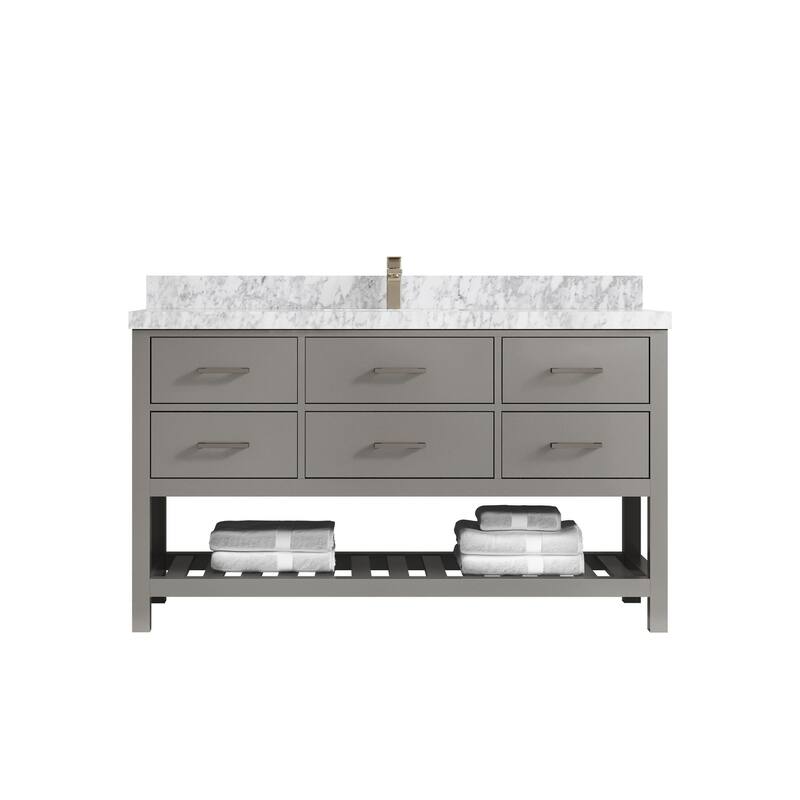 Willow Collections 60 in. W x 22 in. D Parker Single Sink Bathroom Vanity with Countertop - 2" Carrara Marble - Elephant Skin Gray