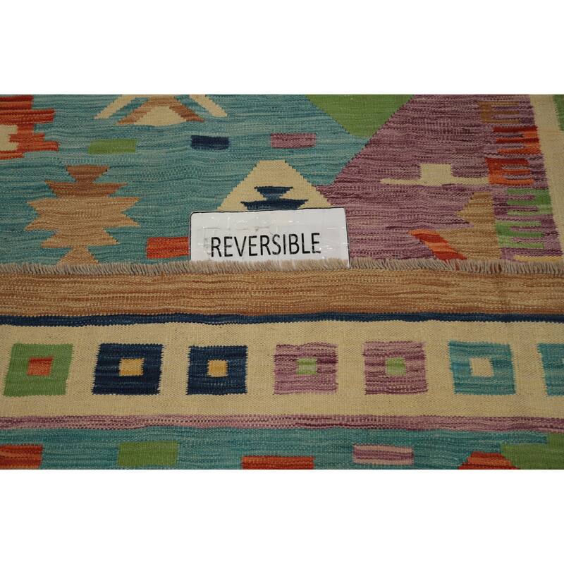 Hand Woven Oriental 100% Wool Carpet Southwestern Modern Navy Blue & Blues Kilim Area Rug - 9' 2'' X 6' 0''