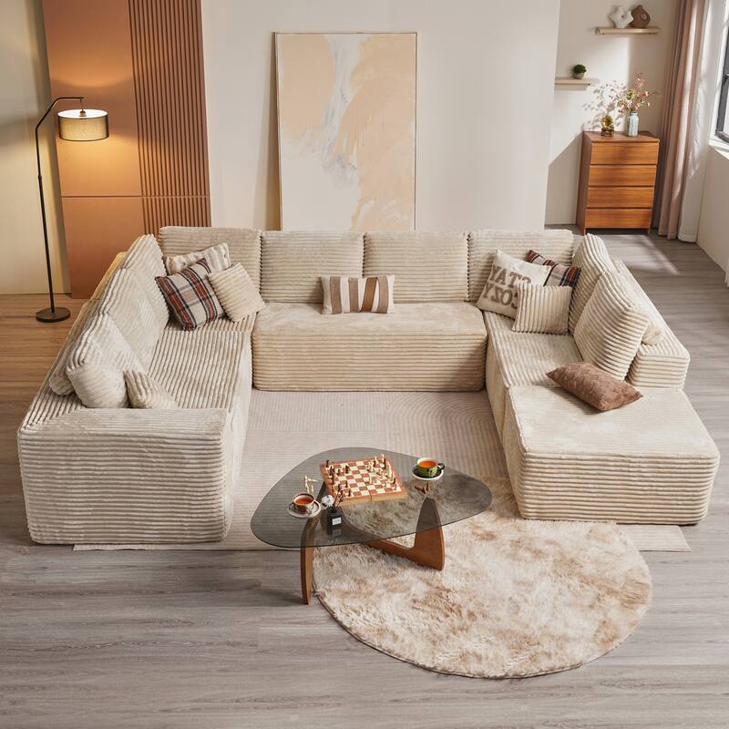 HOOOWOOO Modular Plush Upholstered Sectional Sofa with Ottoman - Beige