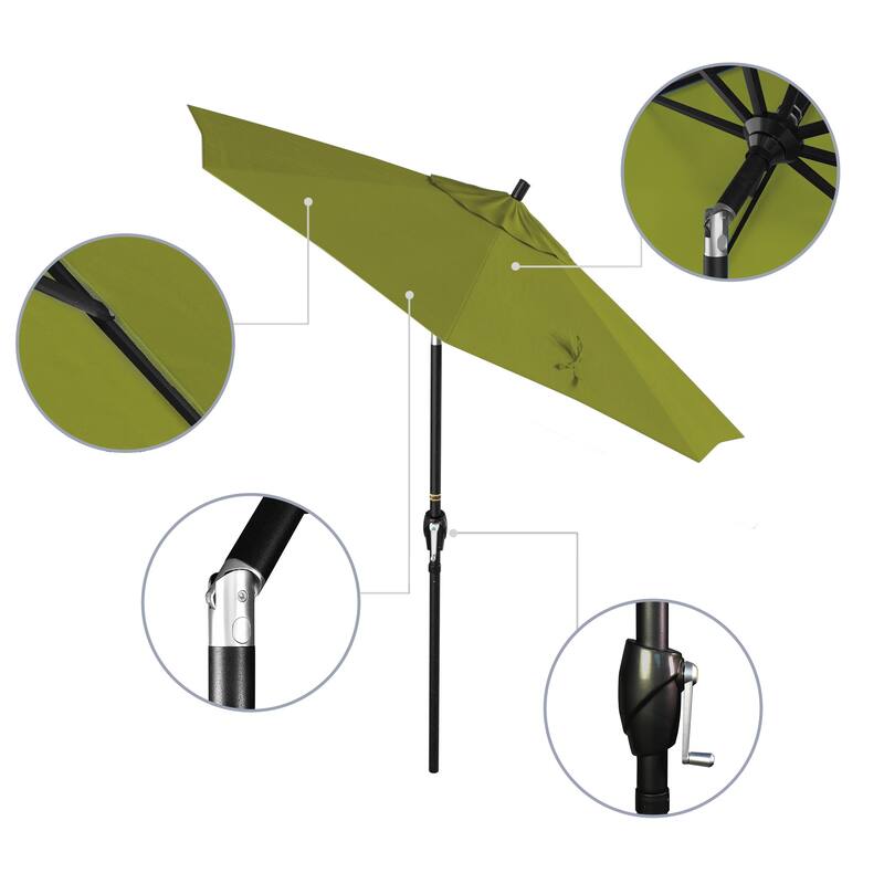 California Umbrella 7.5' Rd. Aluminum Patio Umbrella, Crank Lift with Push Button Tilt, Black Finish, Pacifica Fabric
