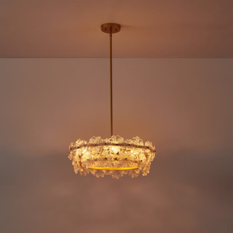 KAWOTI Modern Glam 2-Tier Floral Glass Chandelier Painted Gold - W22.5" x D7.25" X H50.5"