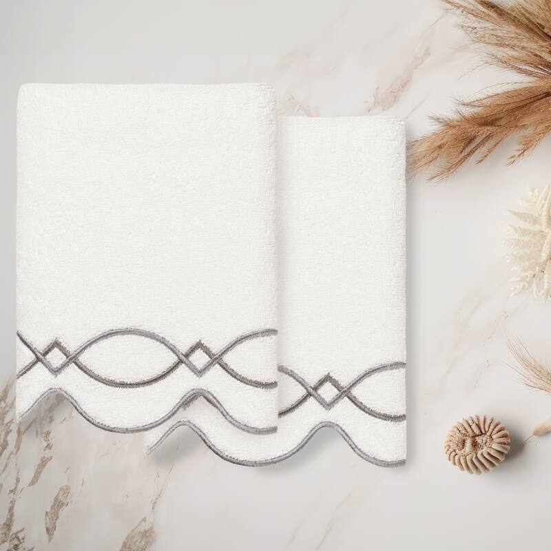Authentic Hotel and Spa 100% Turkish Cotton DIAMOND CHAIN Scallop Embellished Towel Collection