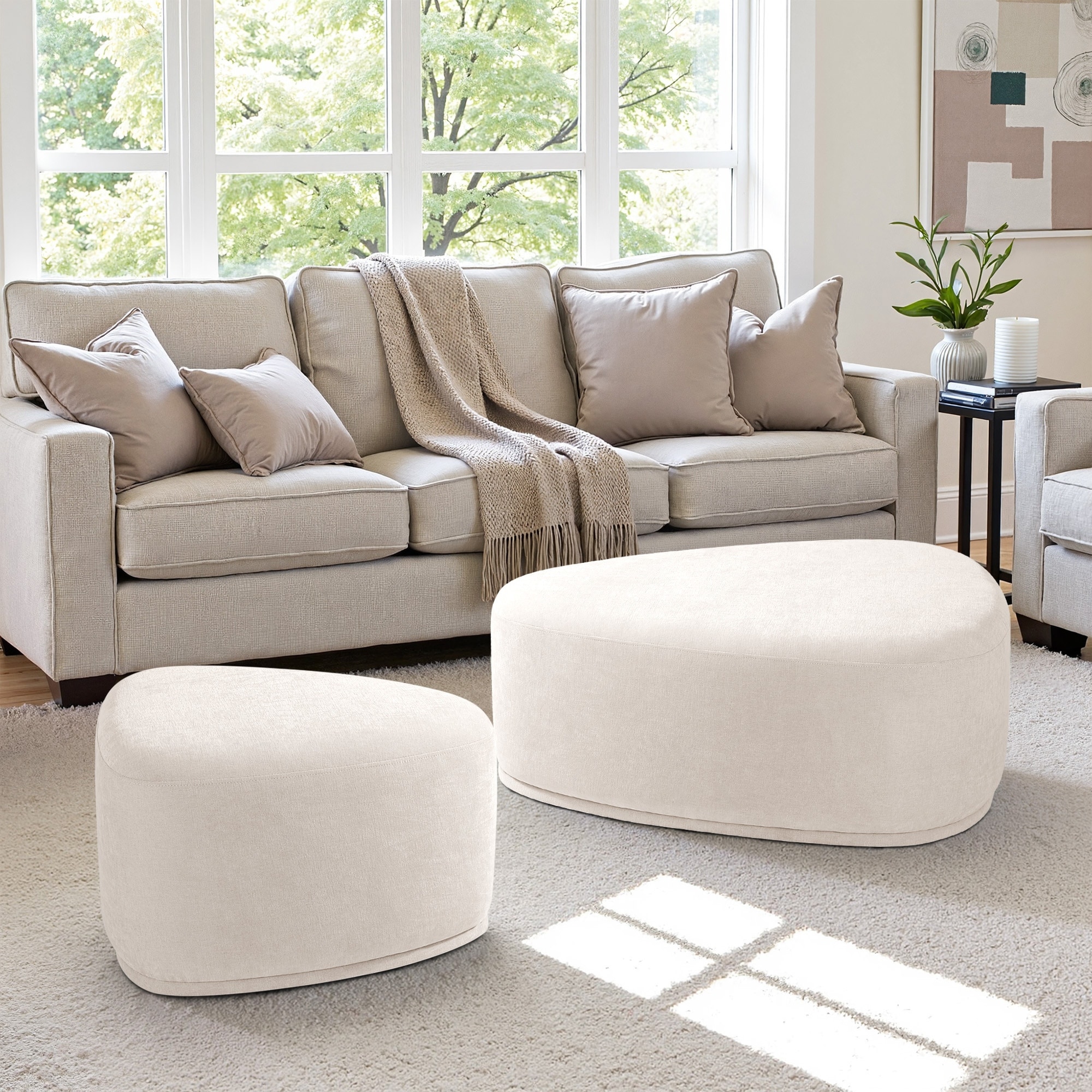 Modern Chenille Soft Rounded Cheese Block Ottoman