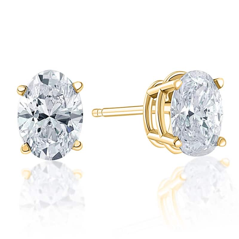 Bliss Diamond 2 Ct Lab Grown Oval Shape Diamond Studs Yellow Gold Earrings