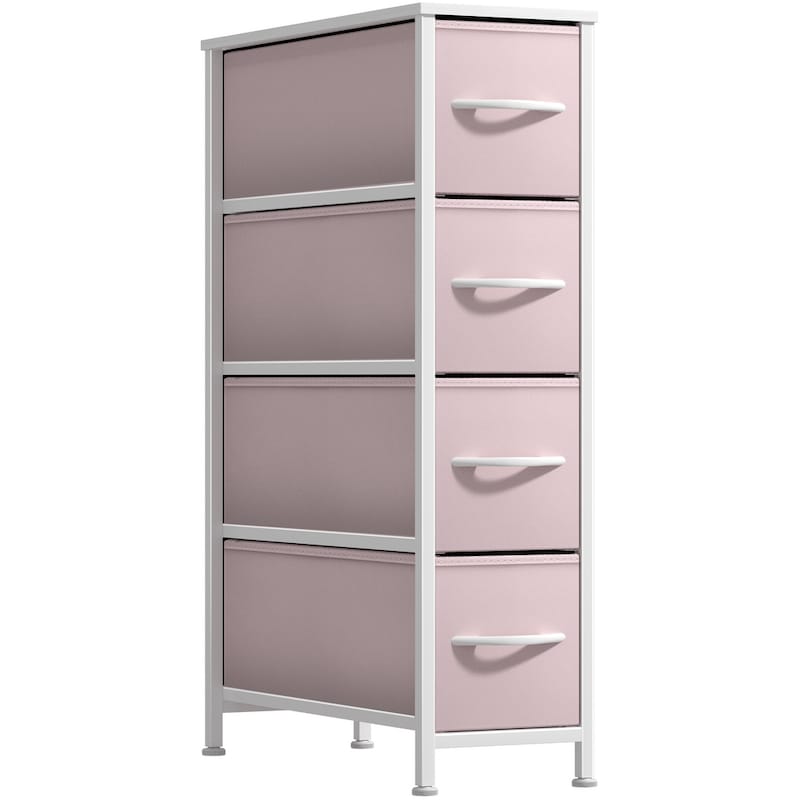 Narrow Dresser Tower with 4 Drawers - Vertical Storage for Bedroom - Pink