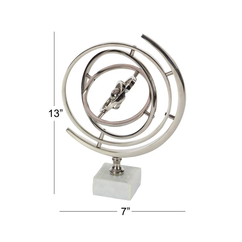 Silver Aluminum Metal Armillary Globe with Marble Base