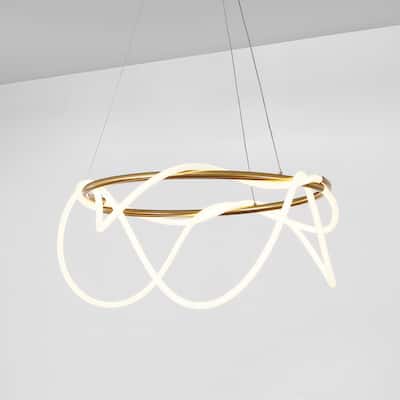 Nuvola 25" Contemporary Minimalist 360 Adjustable Silicone Neon Rope Dimmable Integrated LED Chandelier, by JONATHAN Y