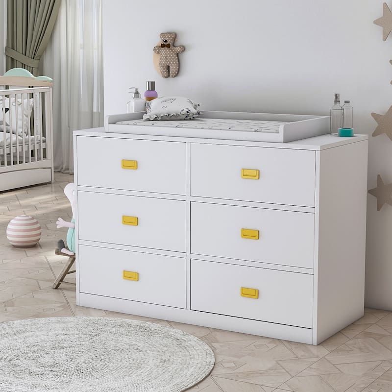 6-Drawer Dresser Change Table With Large Storage Space Chest Cabinet - White