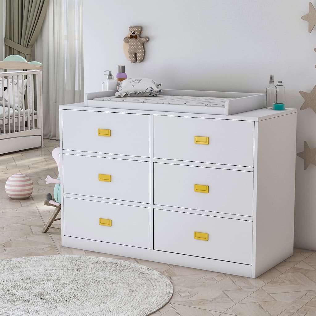 6-Drawer Dresser Change Table With Large Storage Space Chest Cabinet