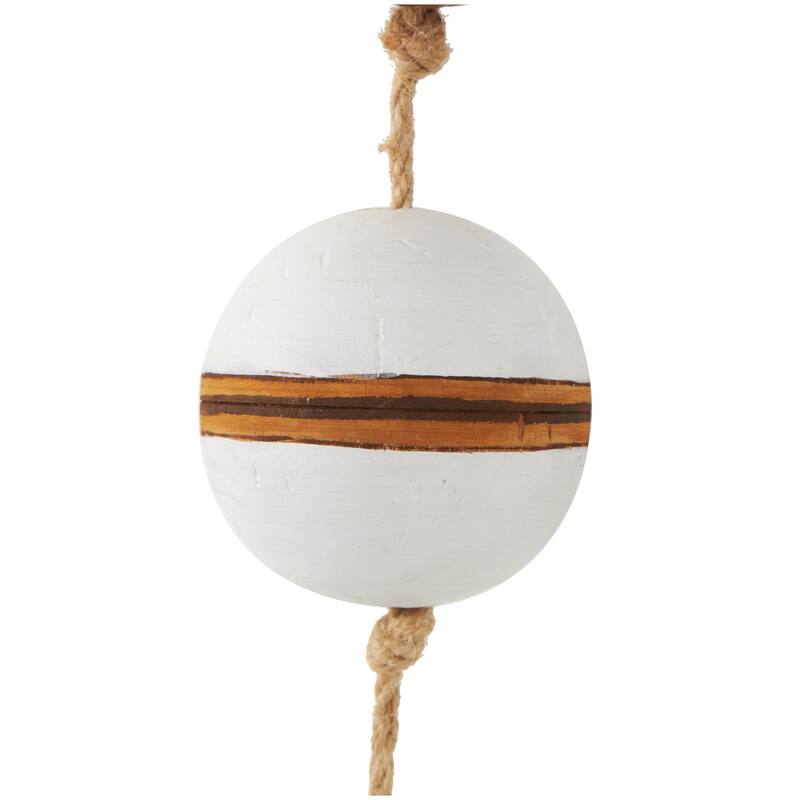 Wood Buoy Two-Toned Striped Hanging Wall Decor with White Accents and Jute Rope - Brown - Roche River Decor