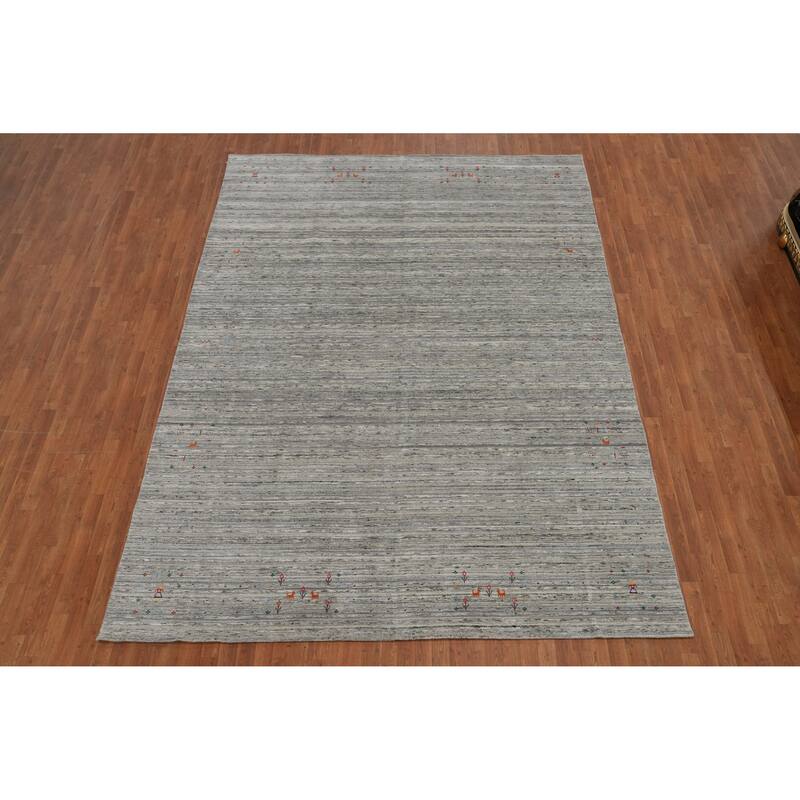 Hand Knotted Oriental 100% Wool Carpet Tribal Animal Pictorial Greys & Charcoal Gabbeh Area Rug - 12' 6'' X 9' 2''