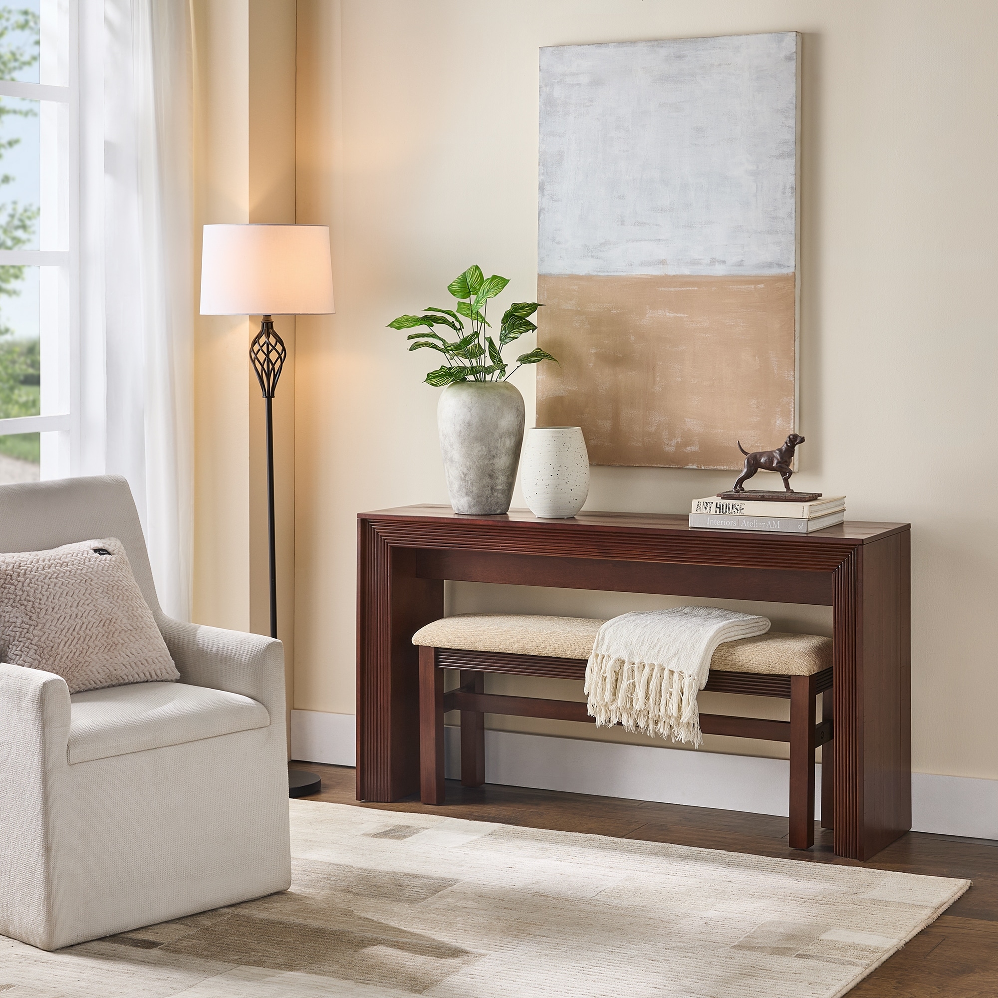 Fluted Counter Height Bar Table Set with Upholstered Bar Stool