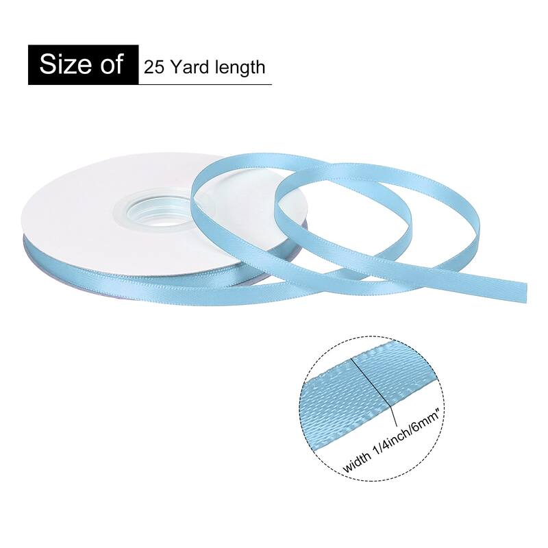 Double Faced Solid Satin Ribbon Polyester Fabric Roll for Gift Party - Light Blue - 1/4" x 25 Yard