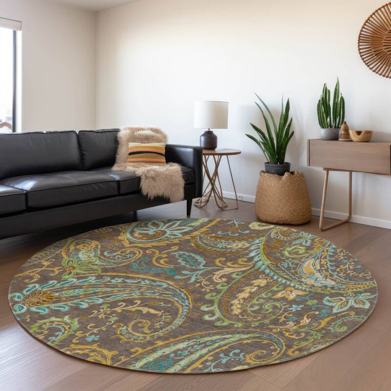 Premium Washable Super Soft Traditional Paisley Mayfield Rug - Chocolate - 8' x 8' - Round