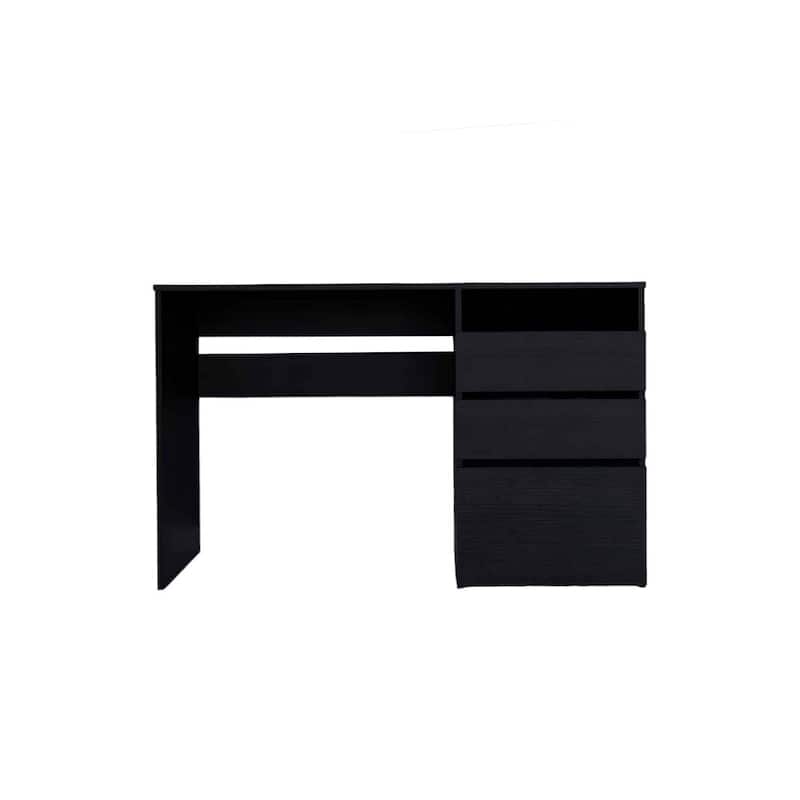 47" Modern Black Computer Desk with 3 Drawers, Bookcase & Glossy Finish