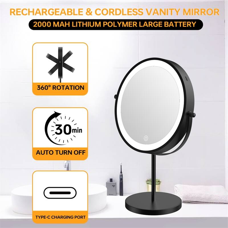 1X/10X 360 Rotation Makeup Mirror w/ Lights, 3 Color Lighting Dimmable