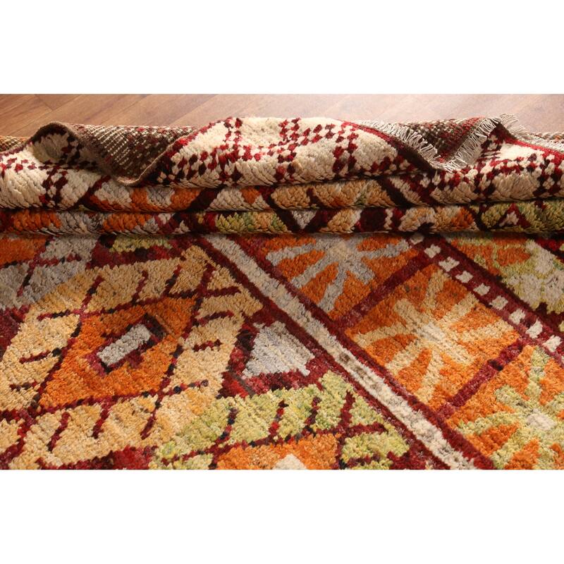 Geometric Moroccan Oriental Rug Handmade Multi-Color Wool Carpet - 6'7" x 9'9"