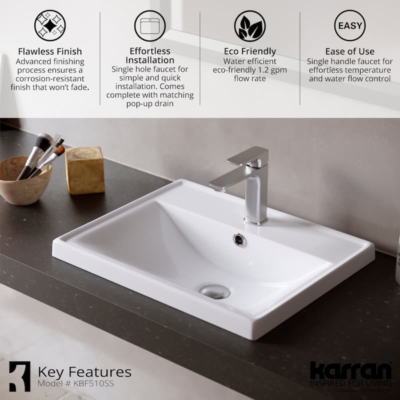 Karran Venda KBF510 Single-Handle Single Hole Basin Bathroom Faucet with Matching Pop-up Drain