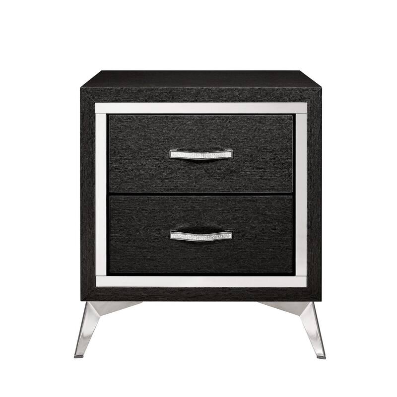 Black 2 Drawer 16.18 in. W Nightstand with Trimmed Edge Design