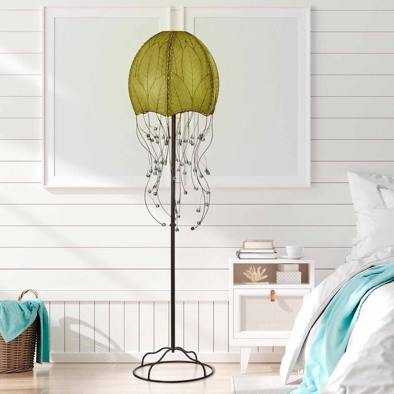 Handmade Jellyfish Large Floor Lamp, Cocoa Leaves Shade, 15 x 15 x 64 in.