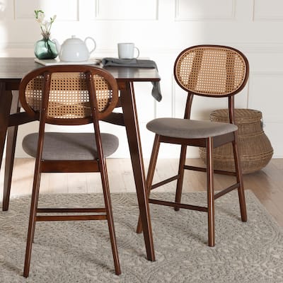 Darrion Mid-Century Modern Fabric and Wood 2-Piece Counter Stool Set