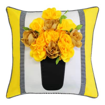 Edie At Home Outdoor Striped Floral Roses Decorative Pillow