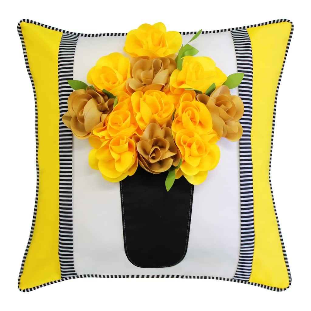 Edie At Home Outdoor Striped Floral Roses Decorative Pillow