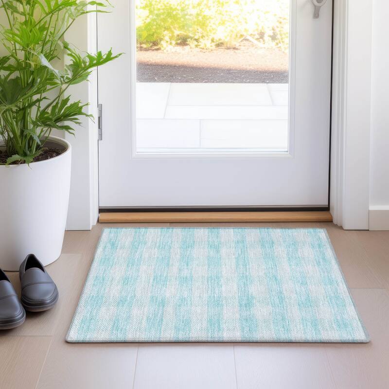 Premium Washable Super Soft Plaid Mayfield Rug - Aqua - 1'8" x 2'6"