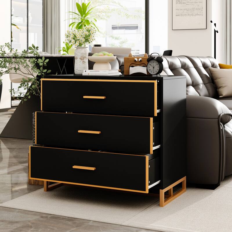 Luxurious Black and Gold Storage Cabinet Nightstand: Modern Design, Ample Storage & Practical Features
