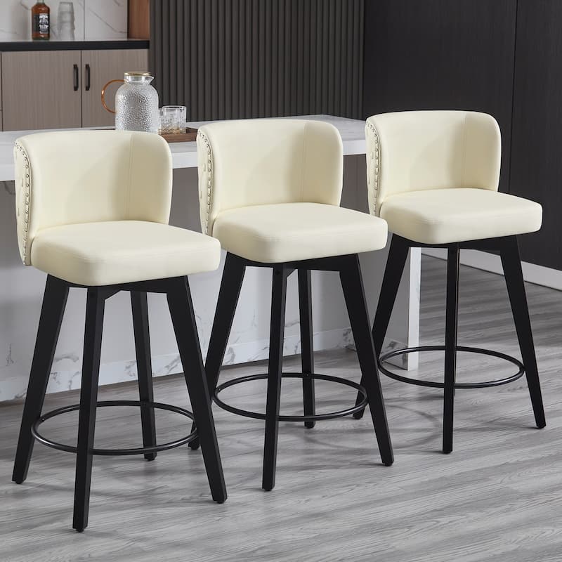 27.5" Faux Leather Upholstered Swivel Counter Height Bar Stool with Wooden Frame, Set of 1/2/3/4 - Beige - Set of 3