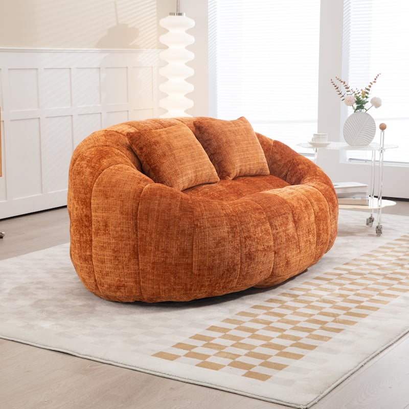 Modern Chenille 2-Seater Bean Bag Chair with 2 Pillows