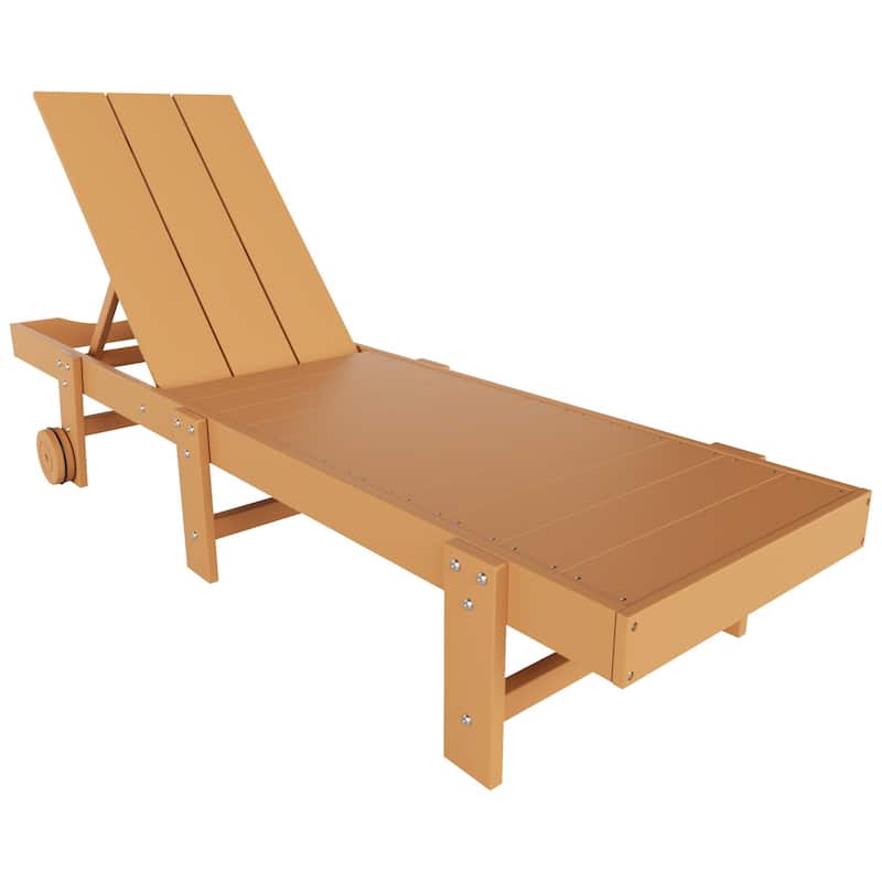 Shoreside Modern Poly Eco-Friendly All Weather Reclining Chaise Lounge With Wheels - Teak