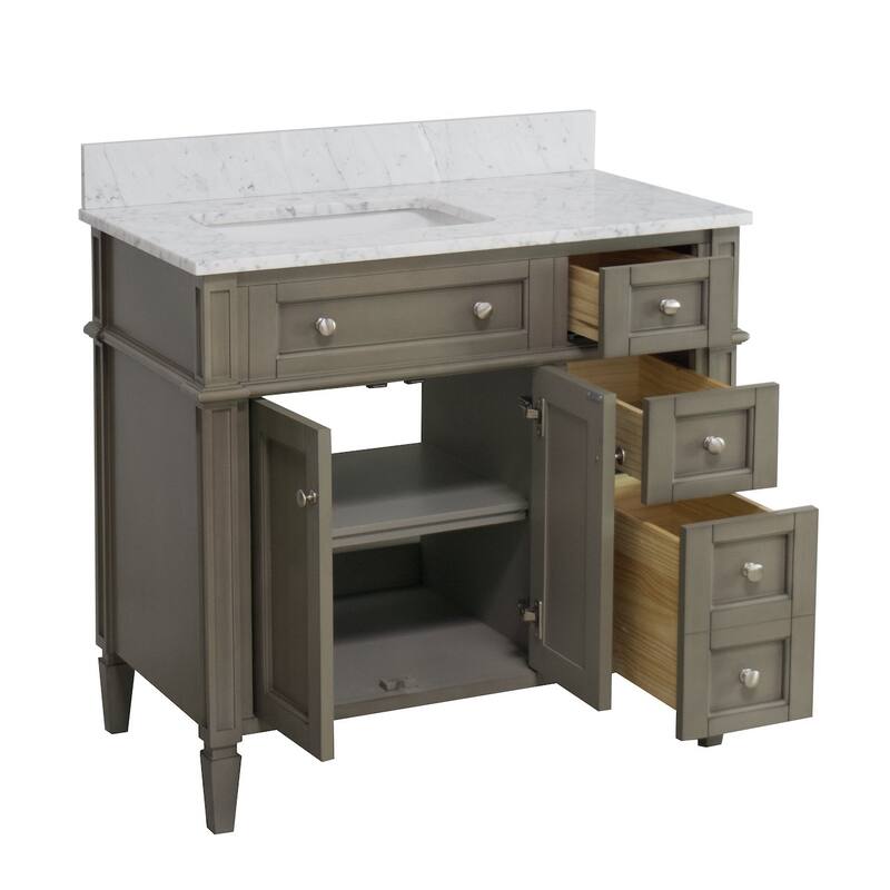 KitchenBathCollection Hailey 36" Bathroom Vanity with Carrara Marble Top
