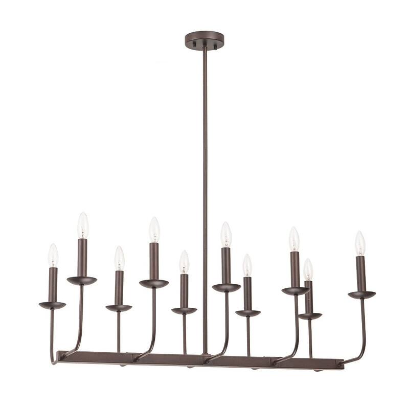Farmhouse 10-Light Candle Iron Kitchen Island Linear Chandelier