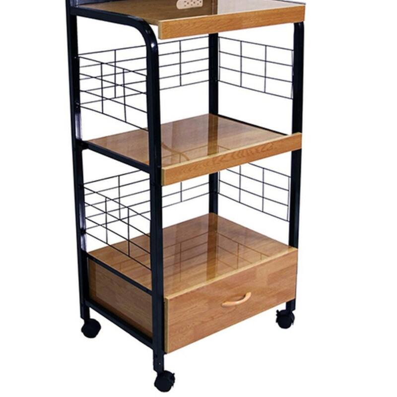 59.5" Tall 3-Tier Microwave Kitchen Cart With Drawer And Outlet(no include stool)