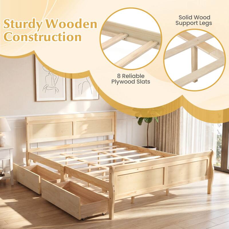 Costway Twin Size Bed Frame with 2 Storage Drawers Wood Platform Bed