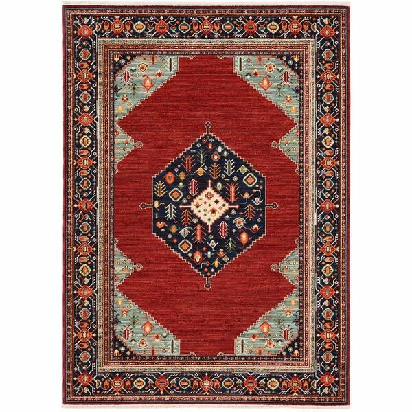 6' Red Blue and White Oriental Power Loom Runner Rug
